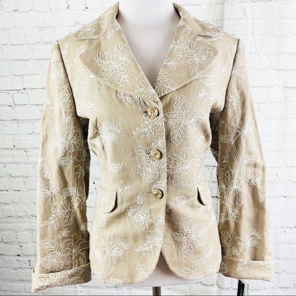 NEW Isabella DeMarco Tan Embroidered Linen Blazer - Picture 9 of 9